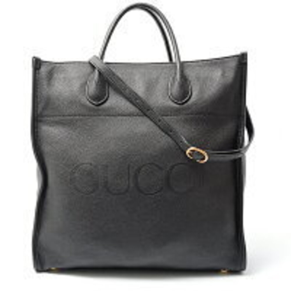 Gucci bag logo tote shoulder leather black